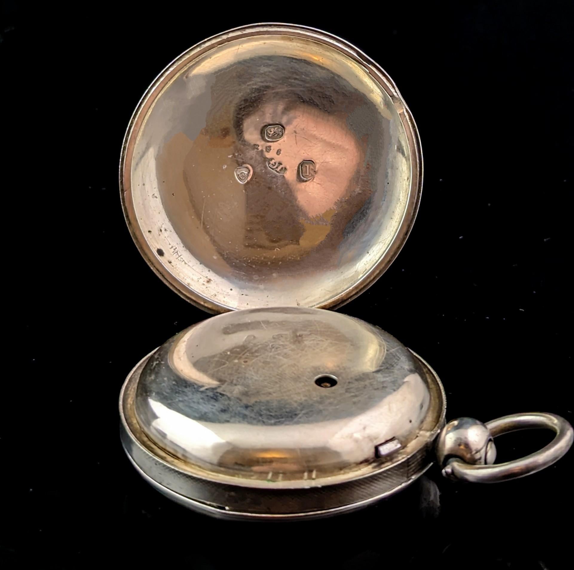 Antique Regency Sterling silver full hunter pocket watch, Fusee movement  For Sale 11
