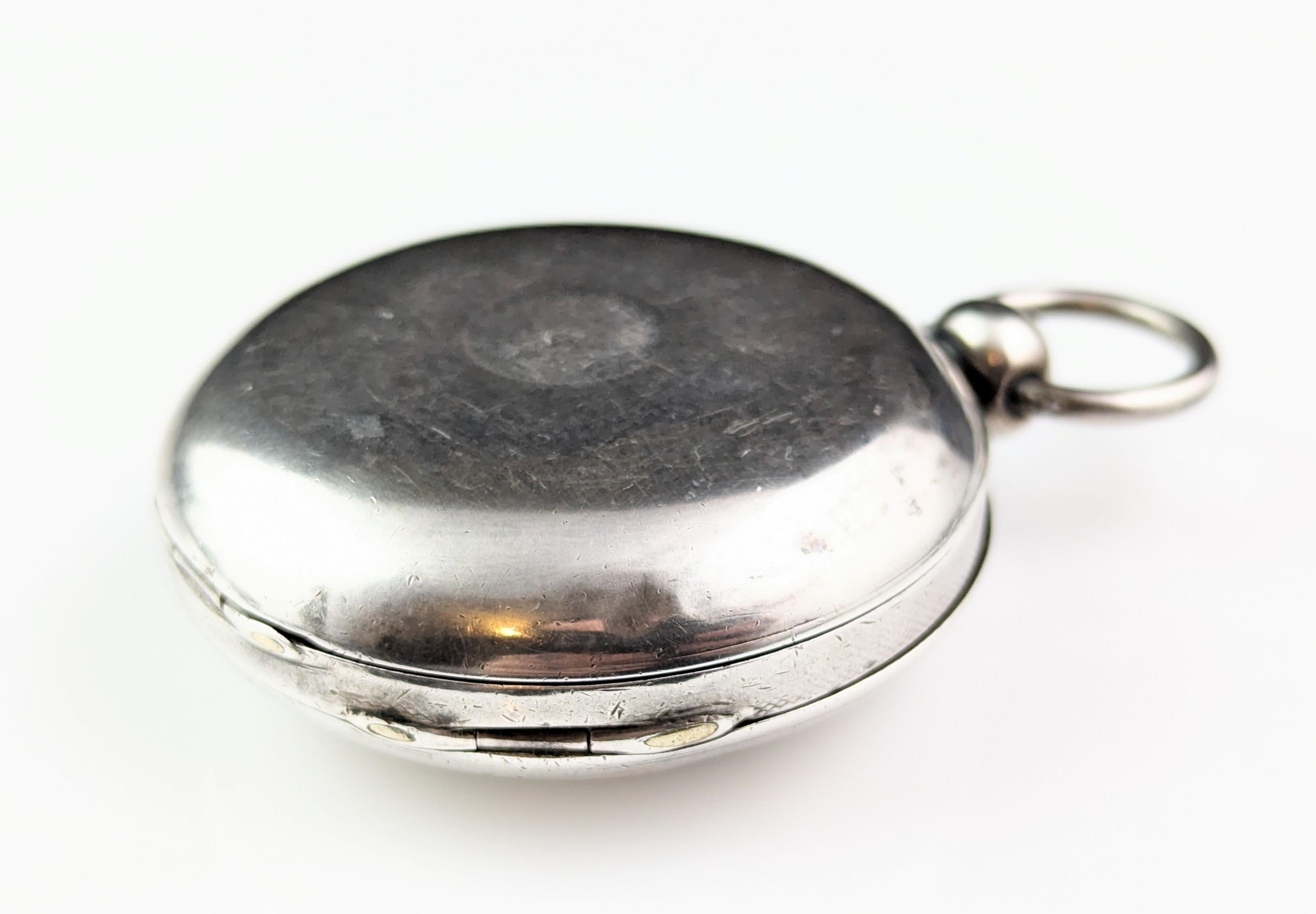 Antique Regency Sterling silver full hunter pocket watch, Fusee movement  For Sale 12