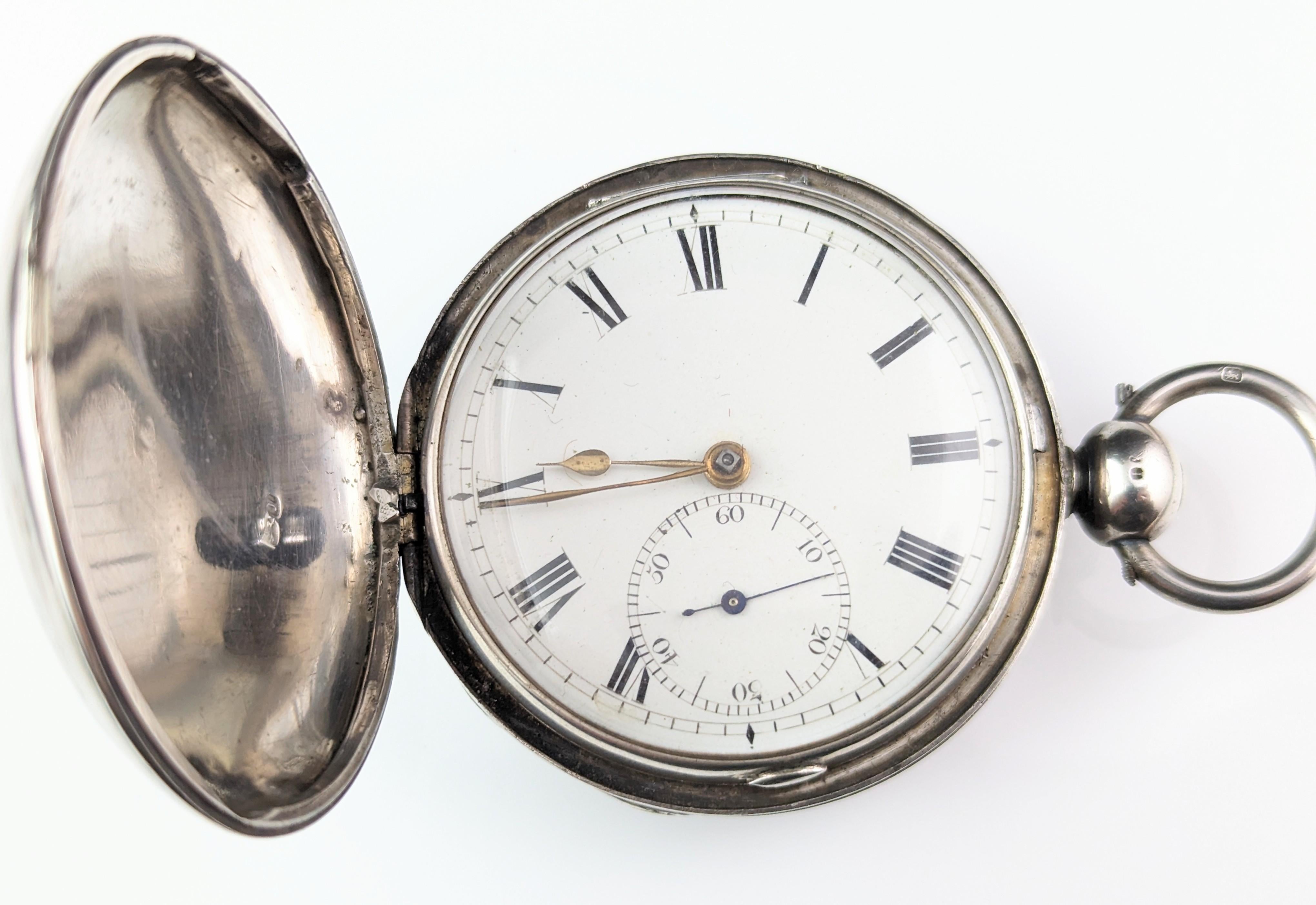 Antique Regency Sterling silver full hunter pocket watch, Fusee movement  For Sale 13
