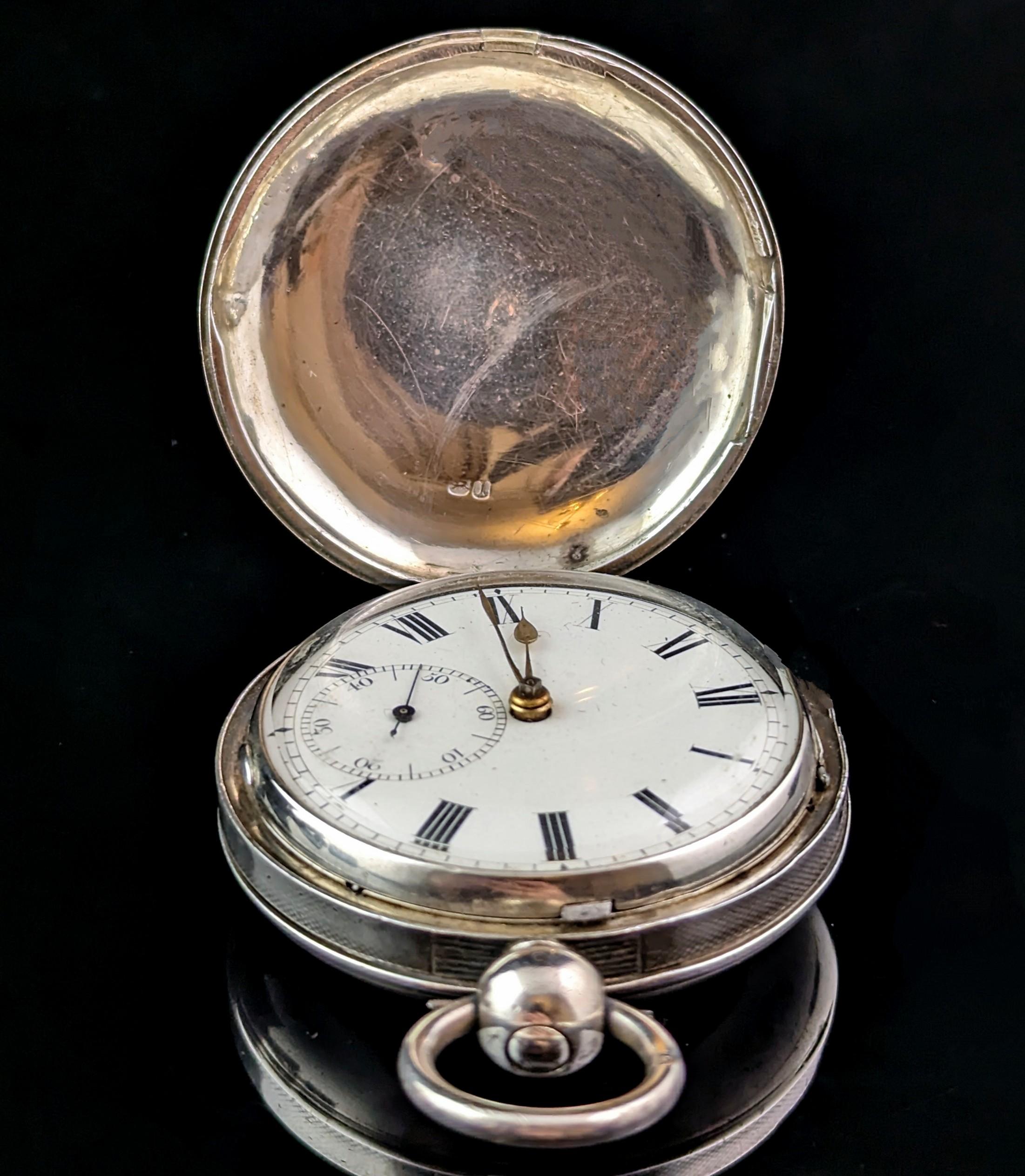 Old Mine Cut Antique Regency Sterling silver full hunter pocket watch, Fusee movement  For Sale
