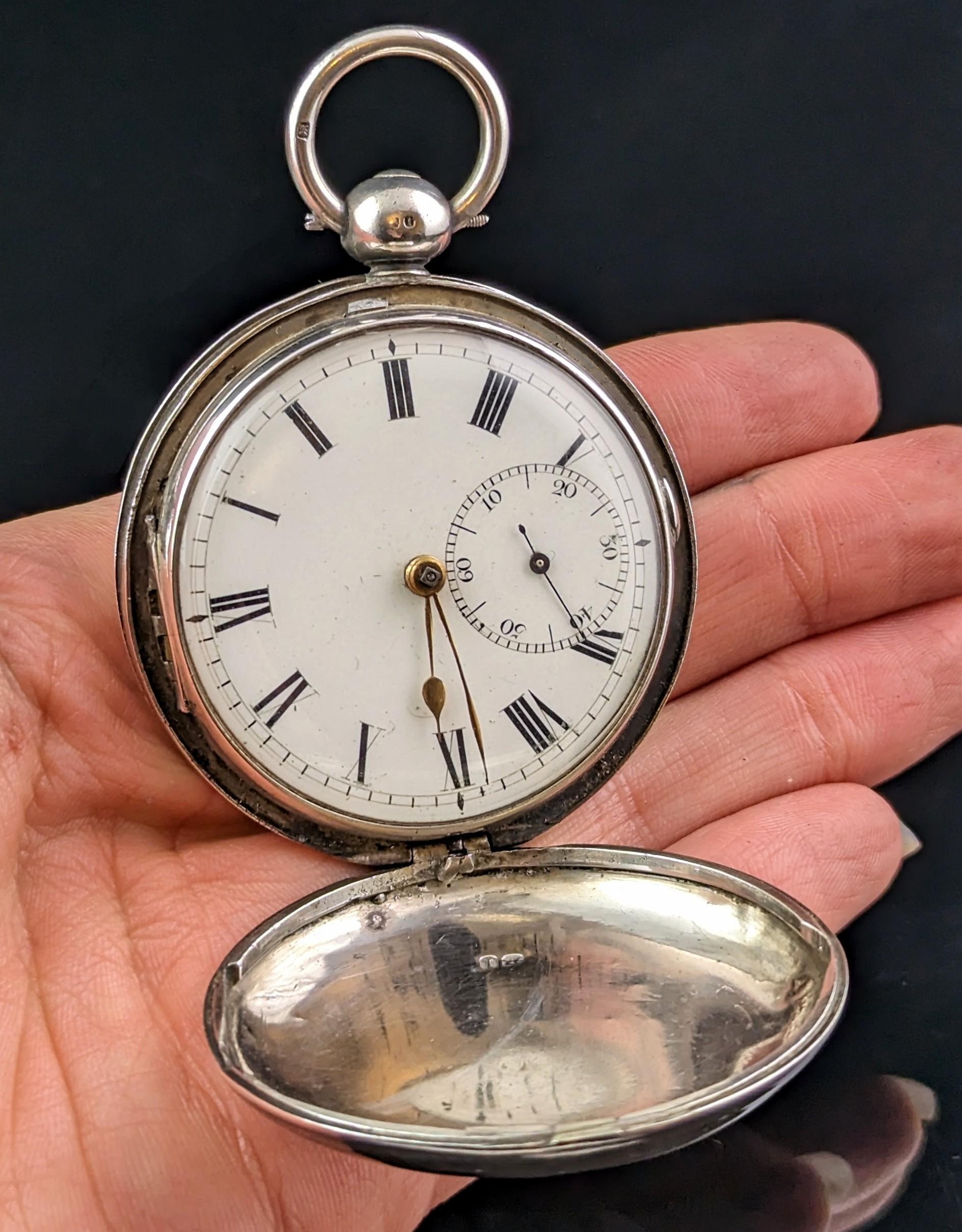 Antique Regency Sterling silver full hunter pocket watch, Fusee movement  For Sale 1