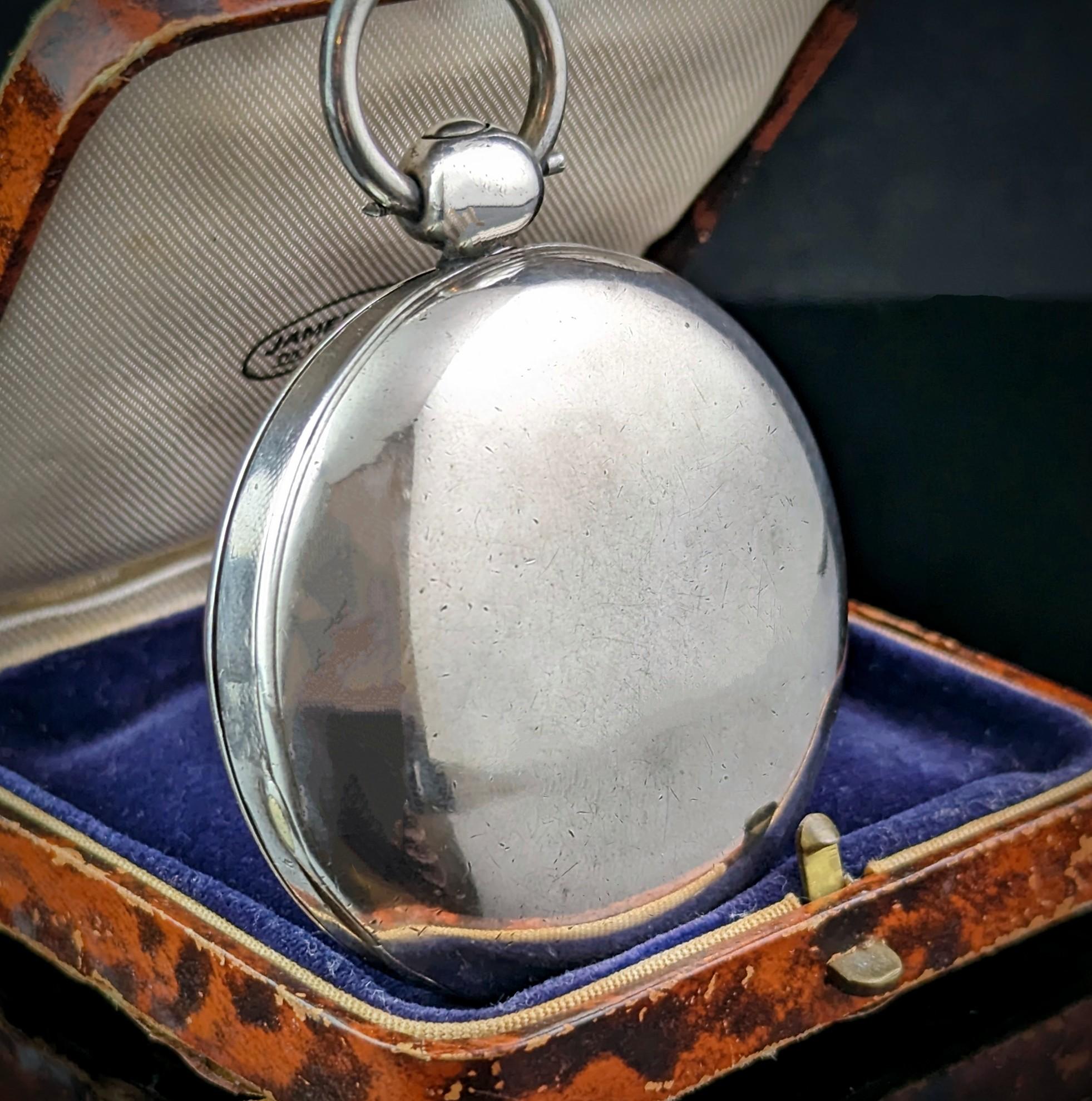 Antique Regency Sterling silver full hunter pocket watch, Fusee movement  For Sale 3