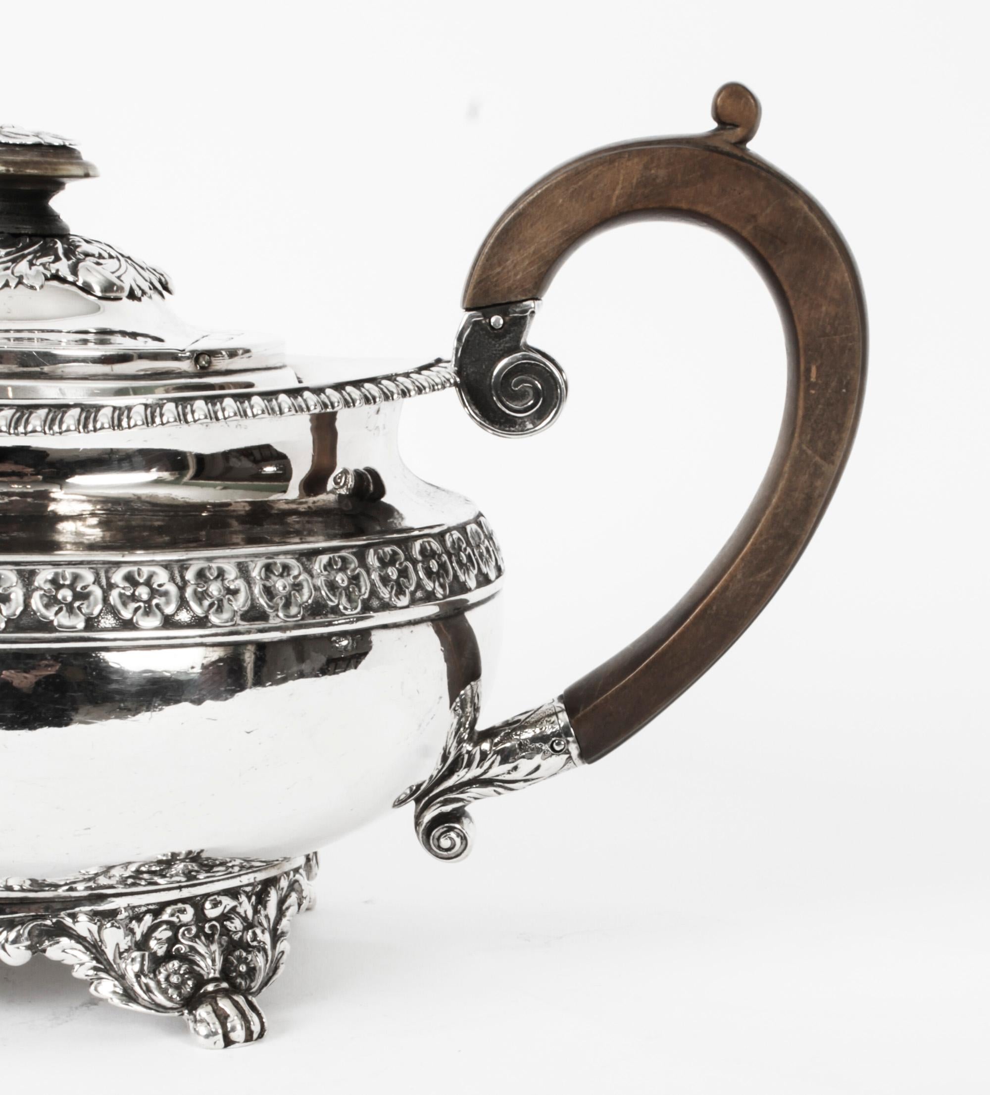 Antique Regency Sterling Silver Teapot Craddock & Reid 1820 19th C 5