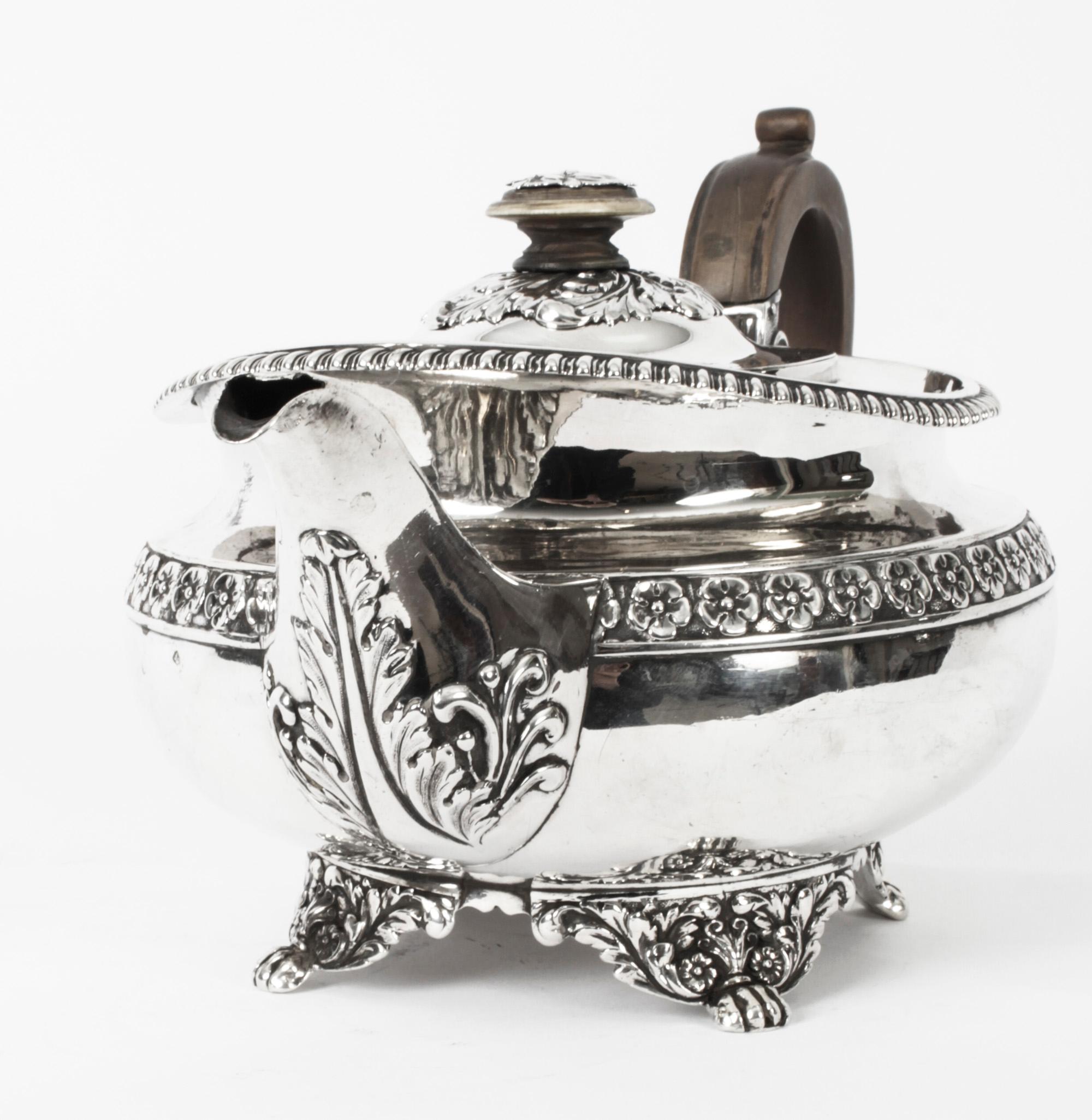 Antique Regency Sterling Silver Teapot Craddock & Reid 1820 19th C 7