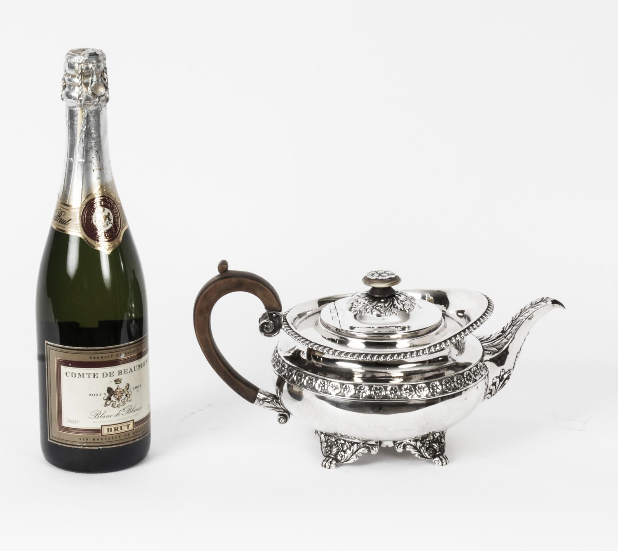 Antique Regency Sterling Silver Teapot Craddock & Reid 1820 19th C 11