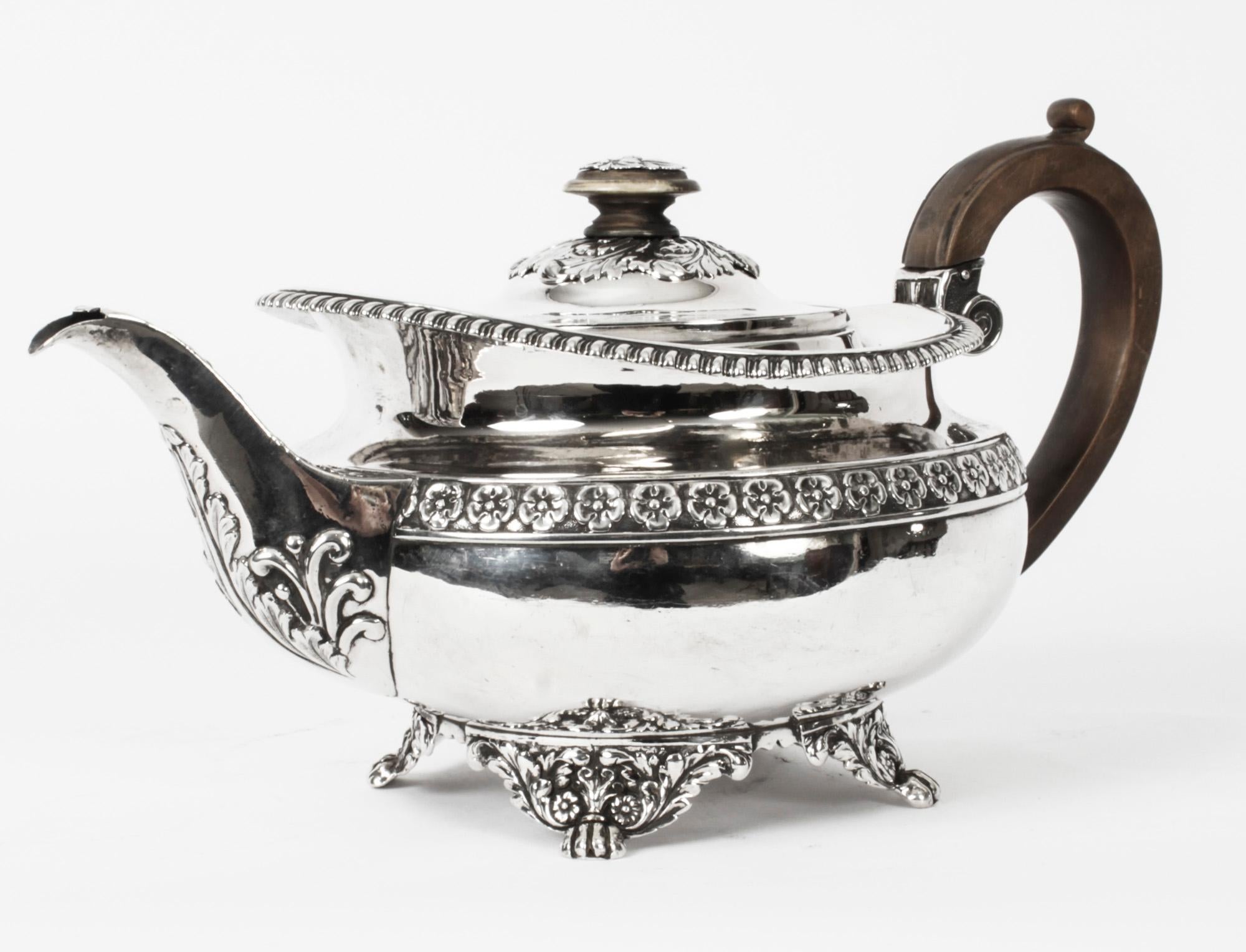 George III Antique Regency Sterling Silver Teapot Craddock & Reid 1820 19th C