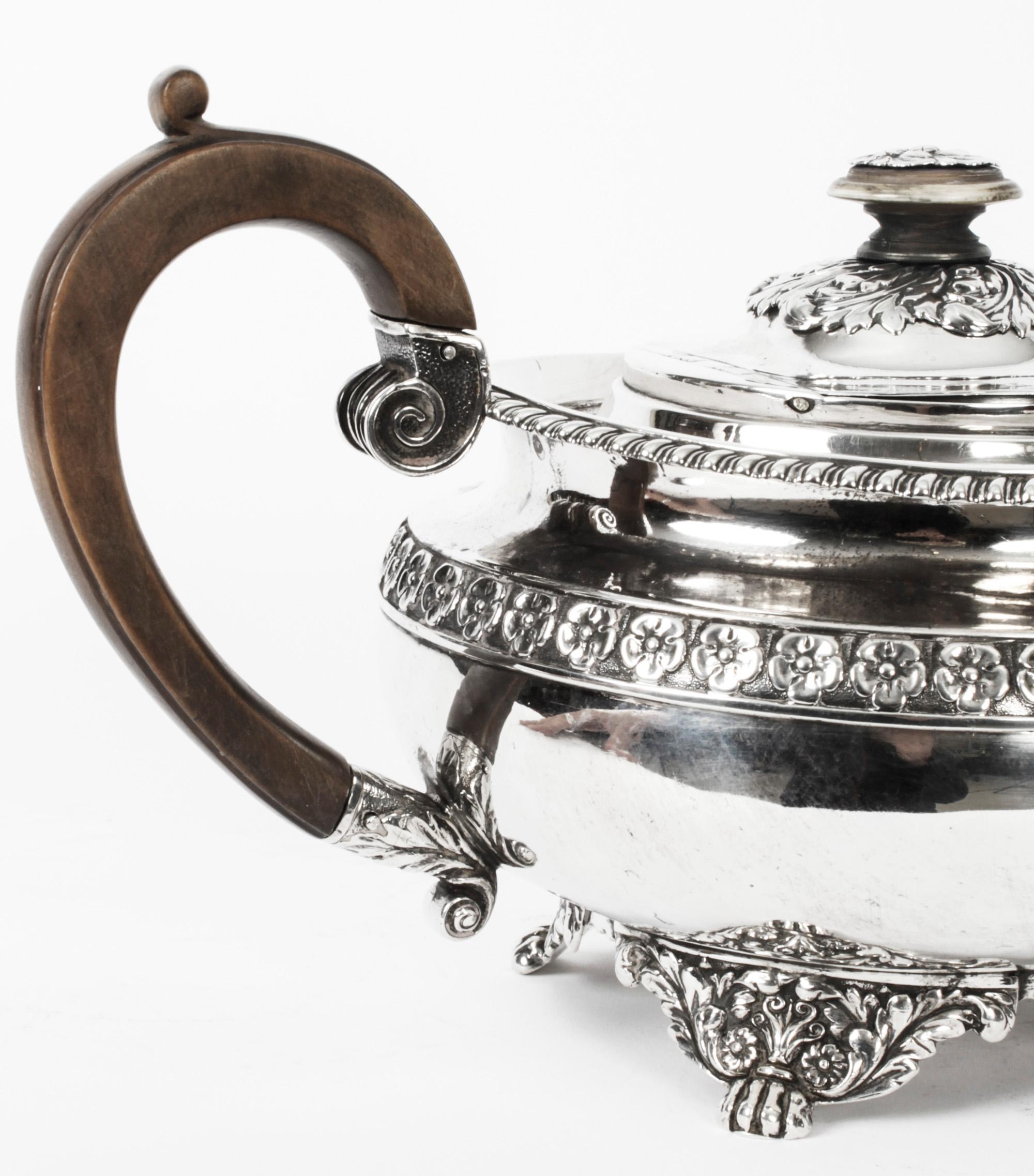 Antique Regency Sterling Silver Teapot Craddock & Reid 1820 19th C 3