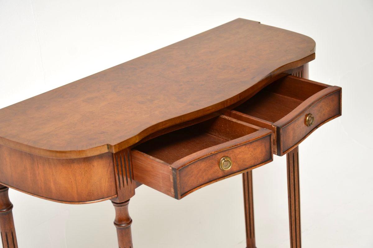Antique Regency Style Burr Walnut Console Table For Sale 5