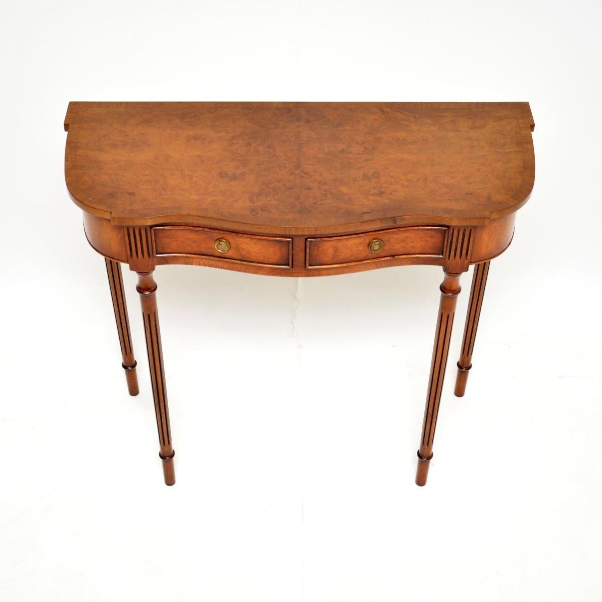 Mid-20th Century Antique Regency Style Burr Walnut Console Table For Sale