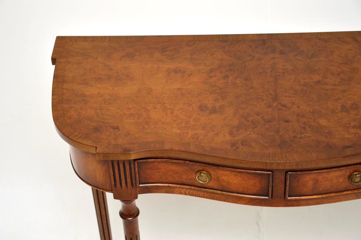 Antique Regency Style Burr Walnut Console Table For Sale 1