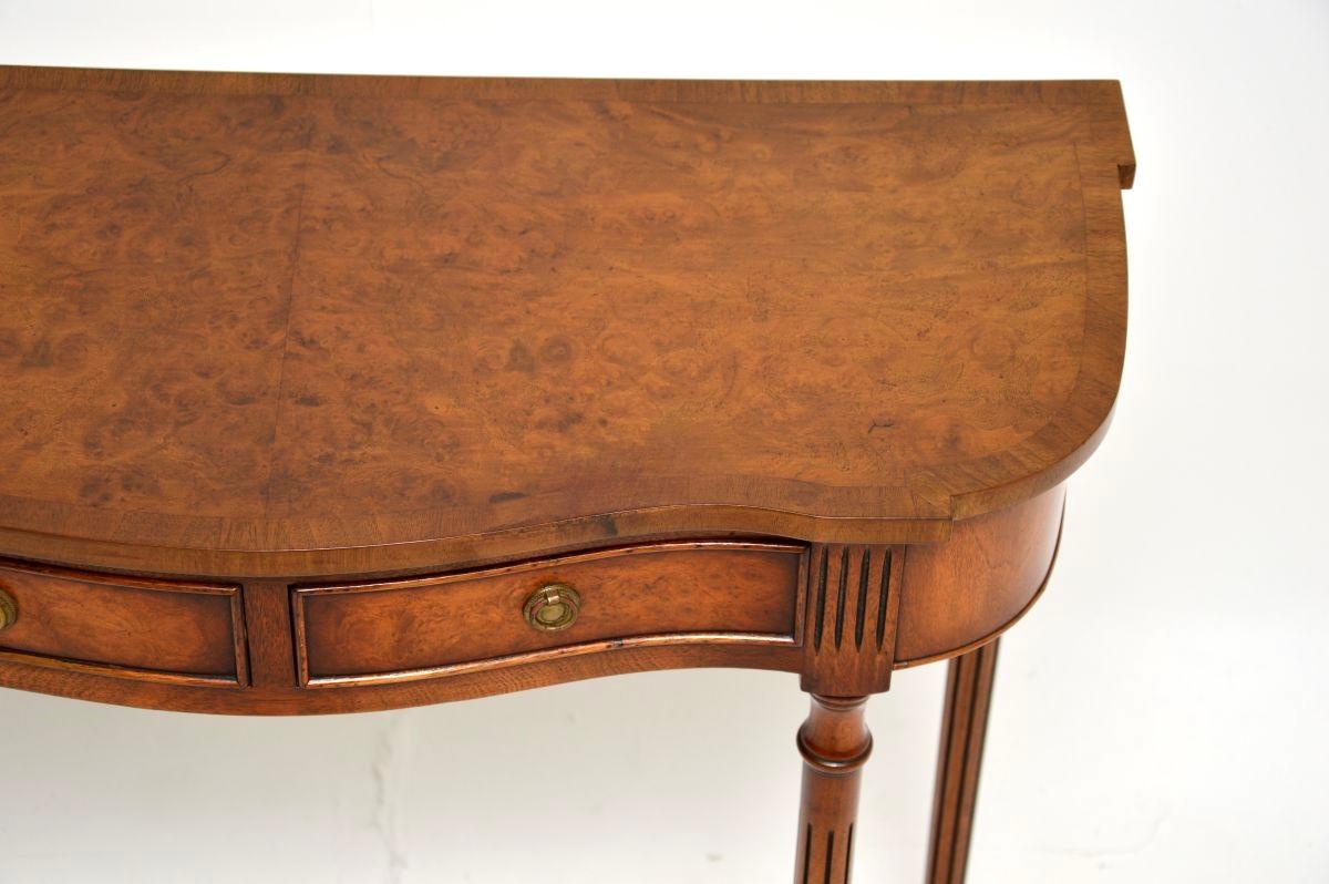 Antique Regency Style Burr Walnut Console Table For Sale 2