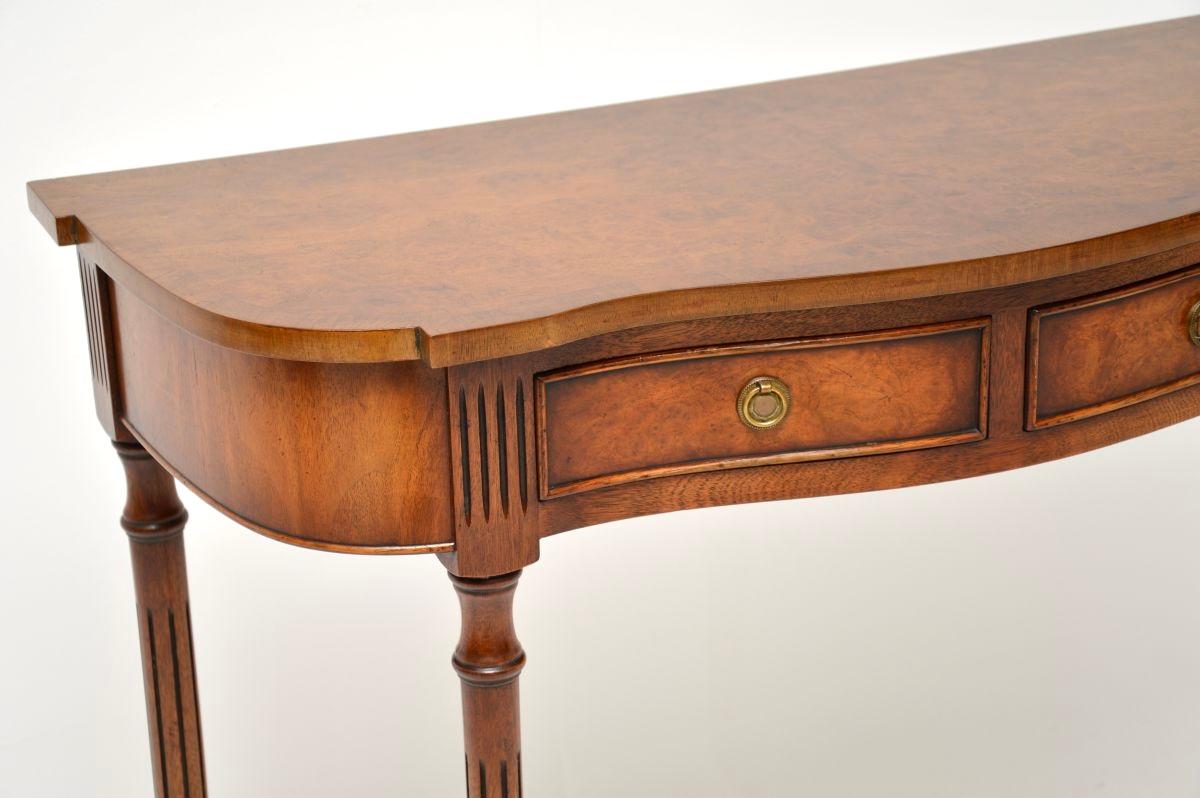 Antique Regency Style Burr Walnut Console Table For Sale 3