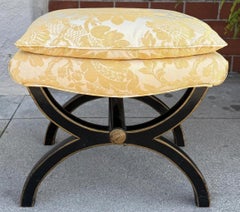 Antique Regency Style Ebony & Gold Thread Damask Pillow Top Bench 1 of 2
