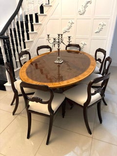 Antique Regency Style Figured Mahogany Oval Dining Table Satinwood Crossbanded
