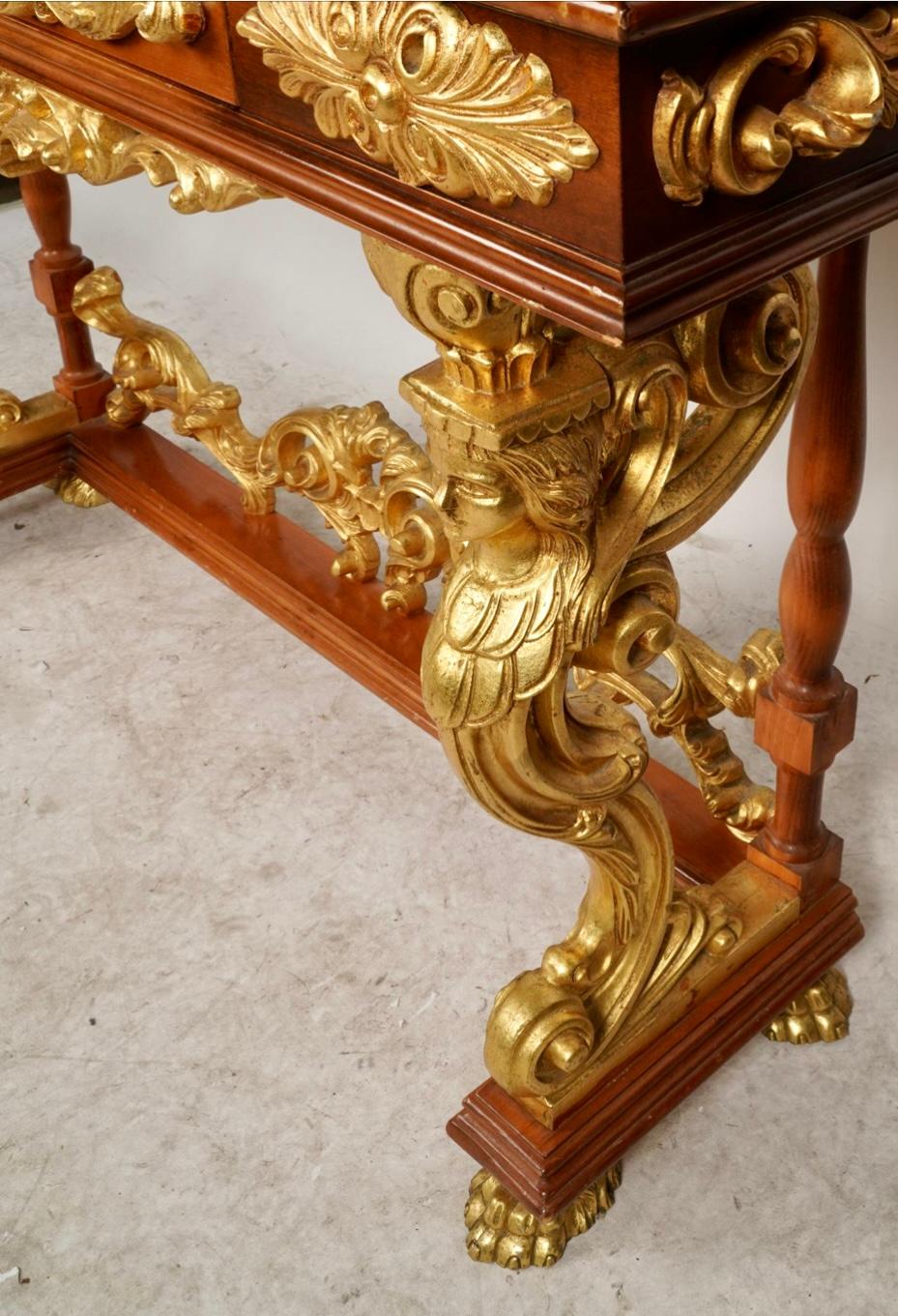 Early 20th Century Antique Regency Style Giltwood & Mahogany Figural Console Table For Sale