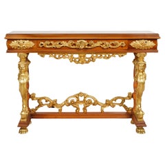 Ancienne table console figurative en bois doré et acajou de style Régence