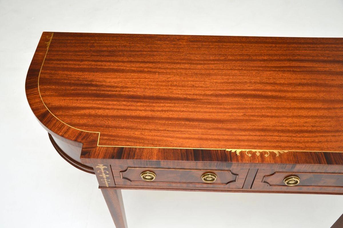 Wood Antique Regency Style Inlaid Brass Console Table