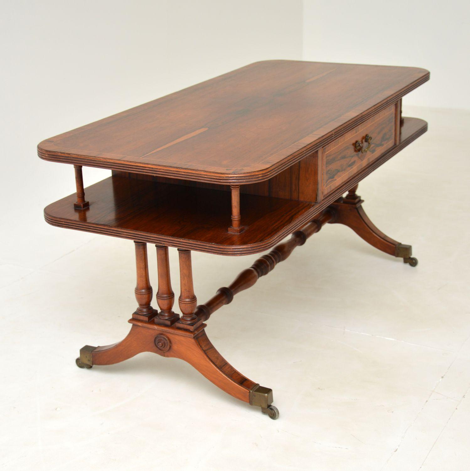 English Antique Regency Style Inlaid Coffee Table