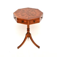 Antique Regency Style Inlaid Yew Wood Octagonal Drum Table