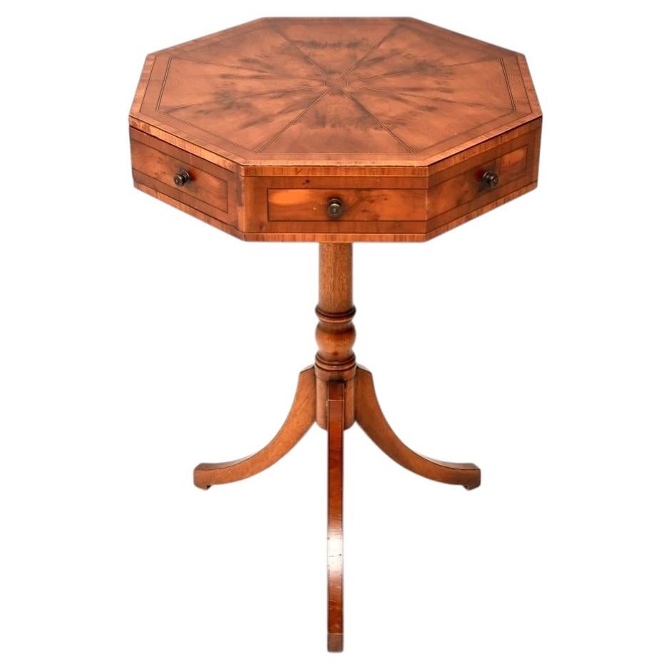 Antique Regency Style Inlaid Yew Wood Octagonal Drum Table For Sale