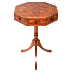 Antique Regency Style Inlaid Yew Wood Octagonal Drum Table
