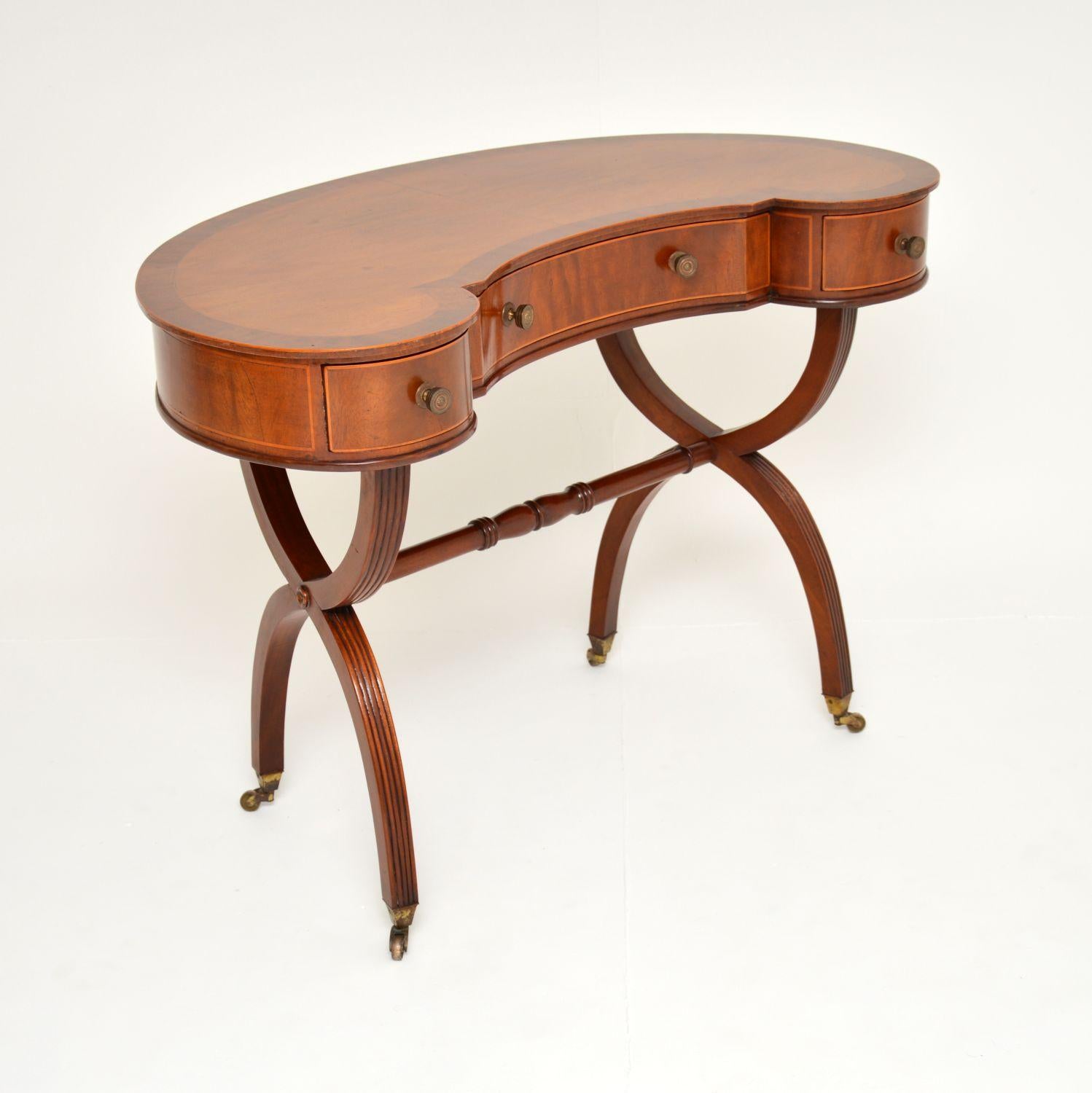 English Antique Regency Style Kidney Desk / Dressing Table