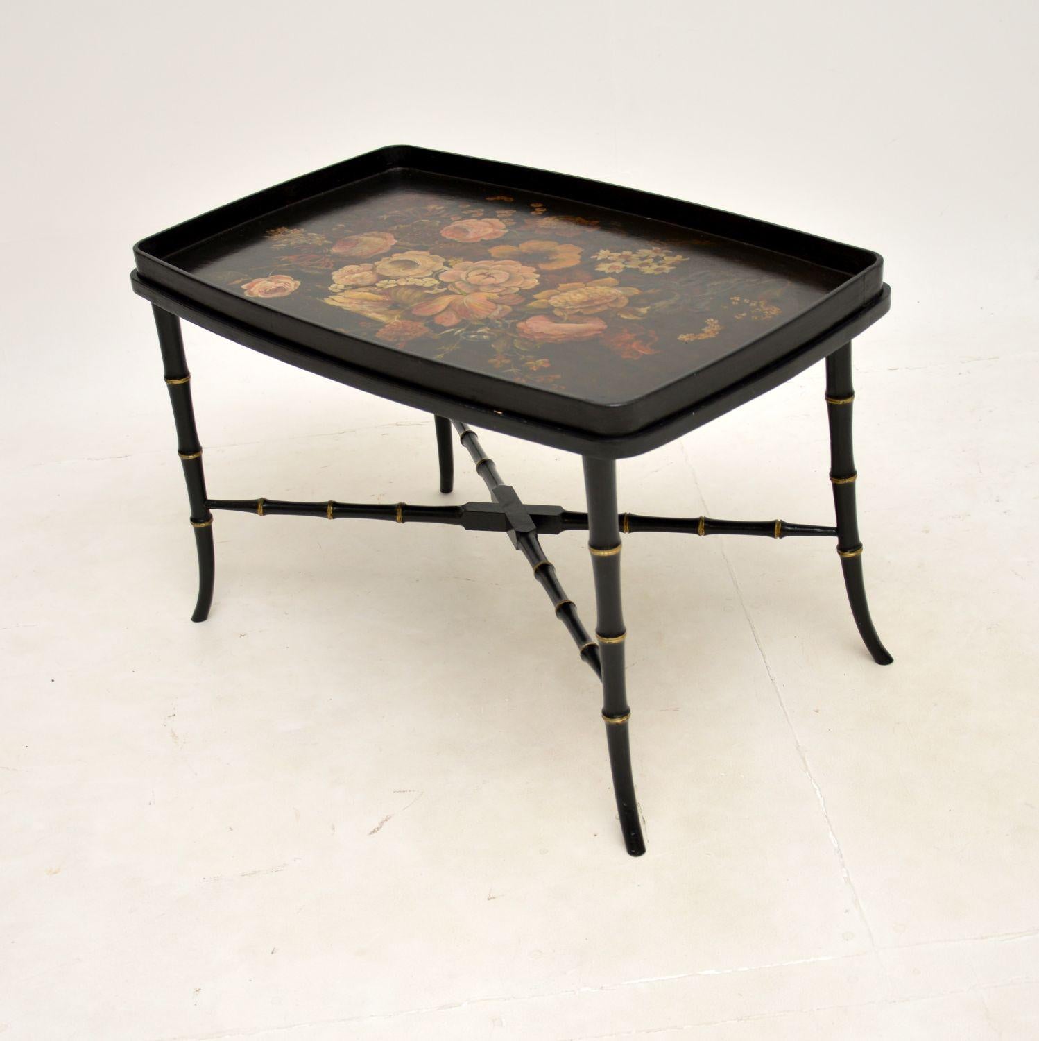 British Antique Regency Style Lacquered Tray Top Coffee Table For Sale