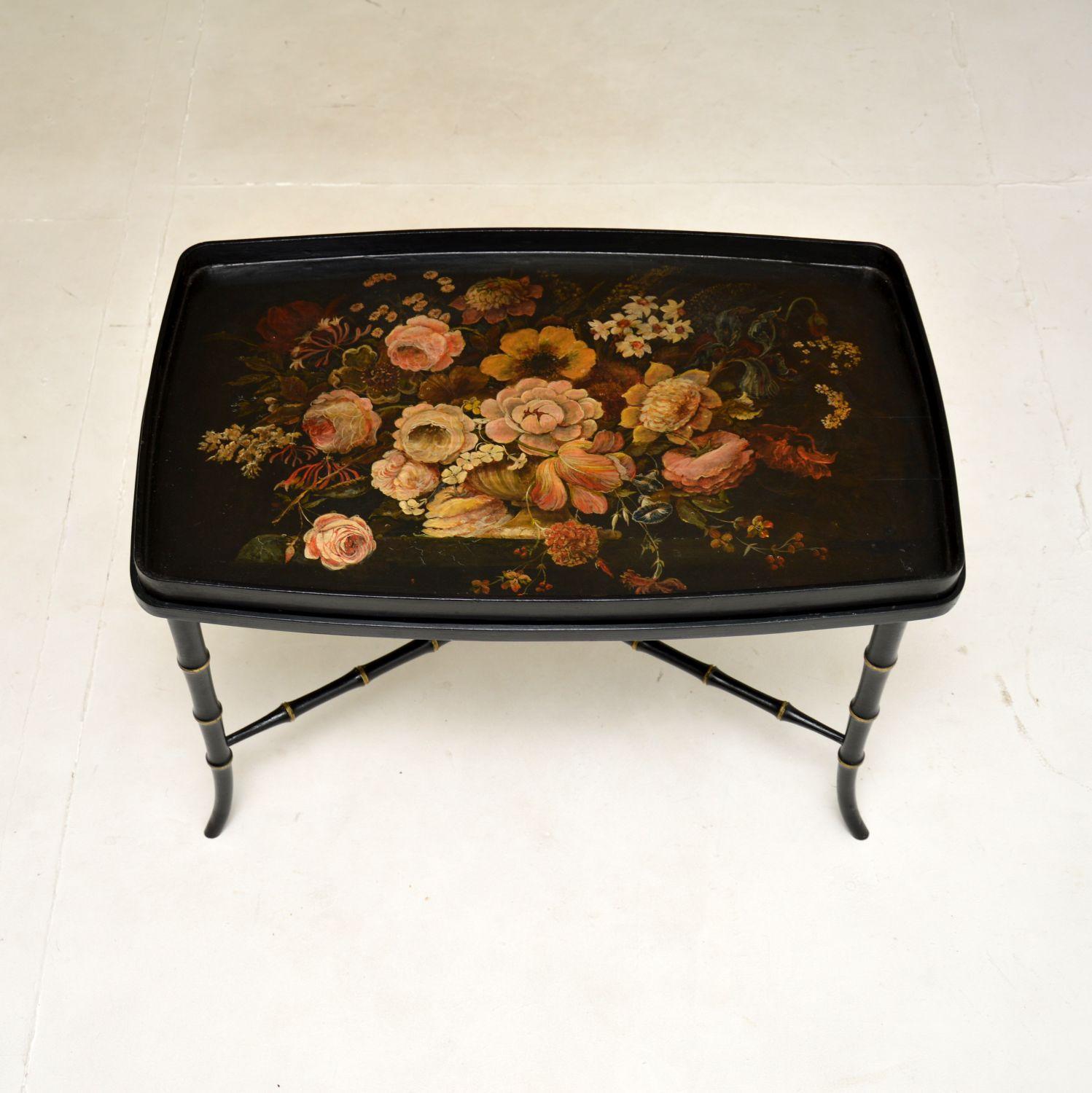 Mid-20th Century Antique Regency Style Lacquered Tray Top Coffee Table For Sale