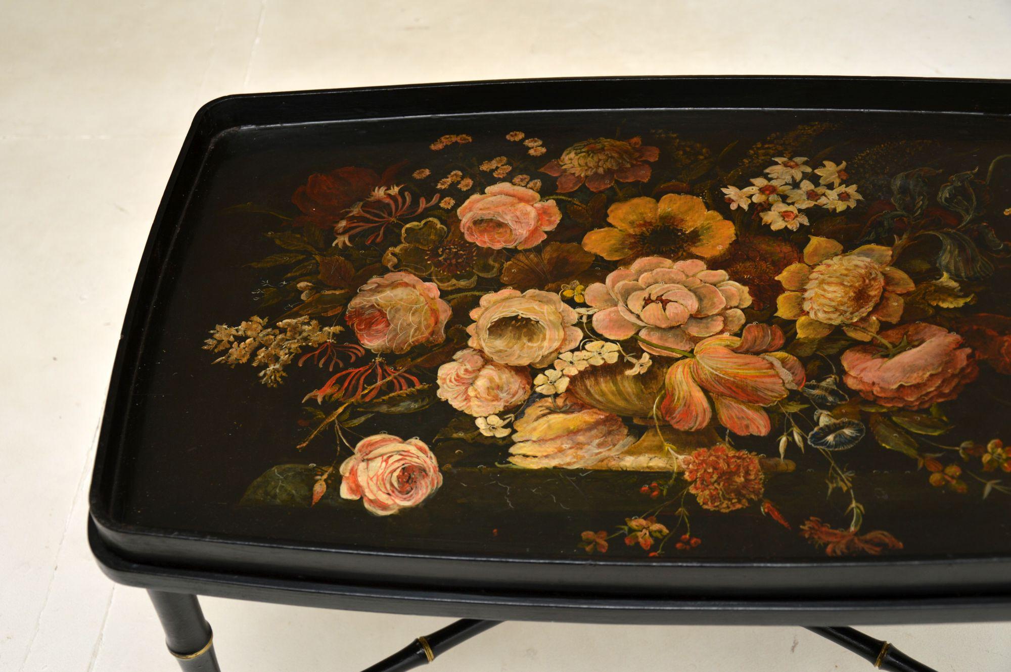 Wood Antique Regency Style Lacquered Tray Top Coffee Table For Sale