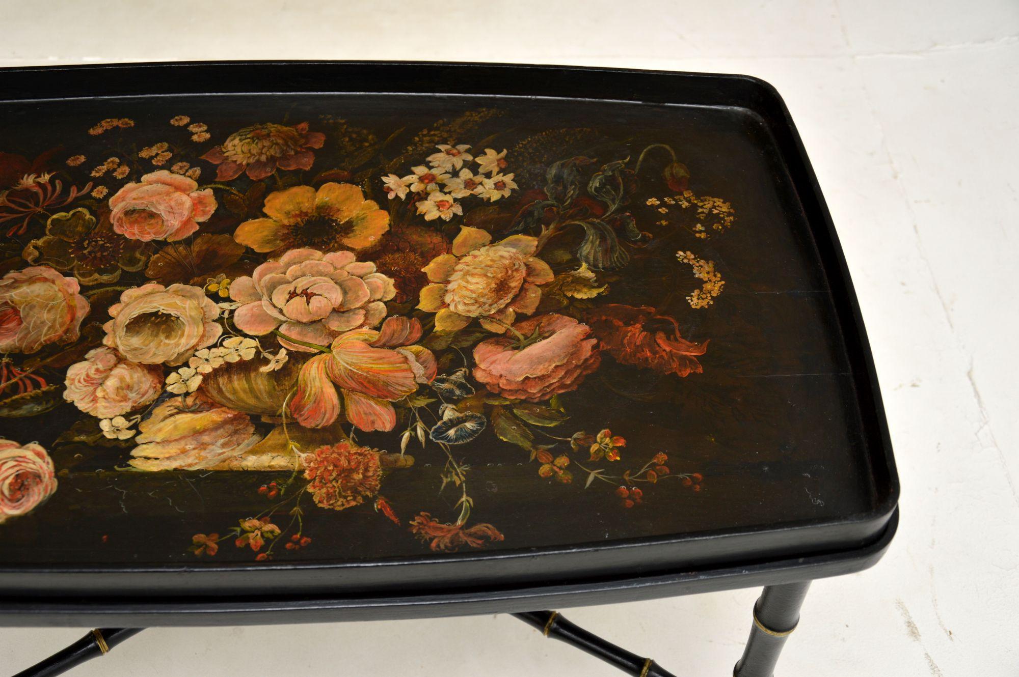 Antique Regency Style Lacquered Tray Top Coffee Table For Sale 1