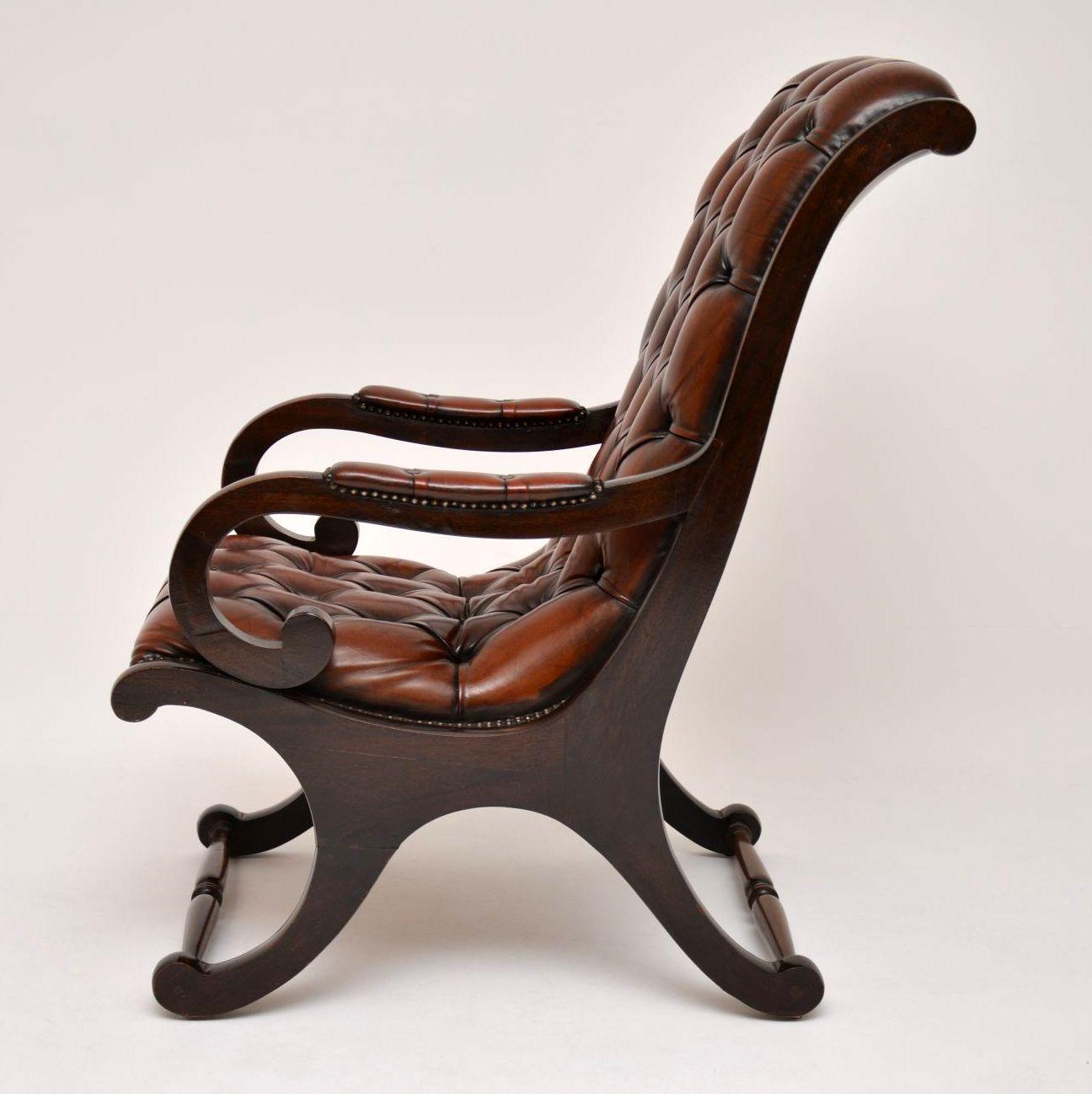 English Antique Regency Style Leather and Mahogany Armchair