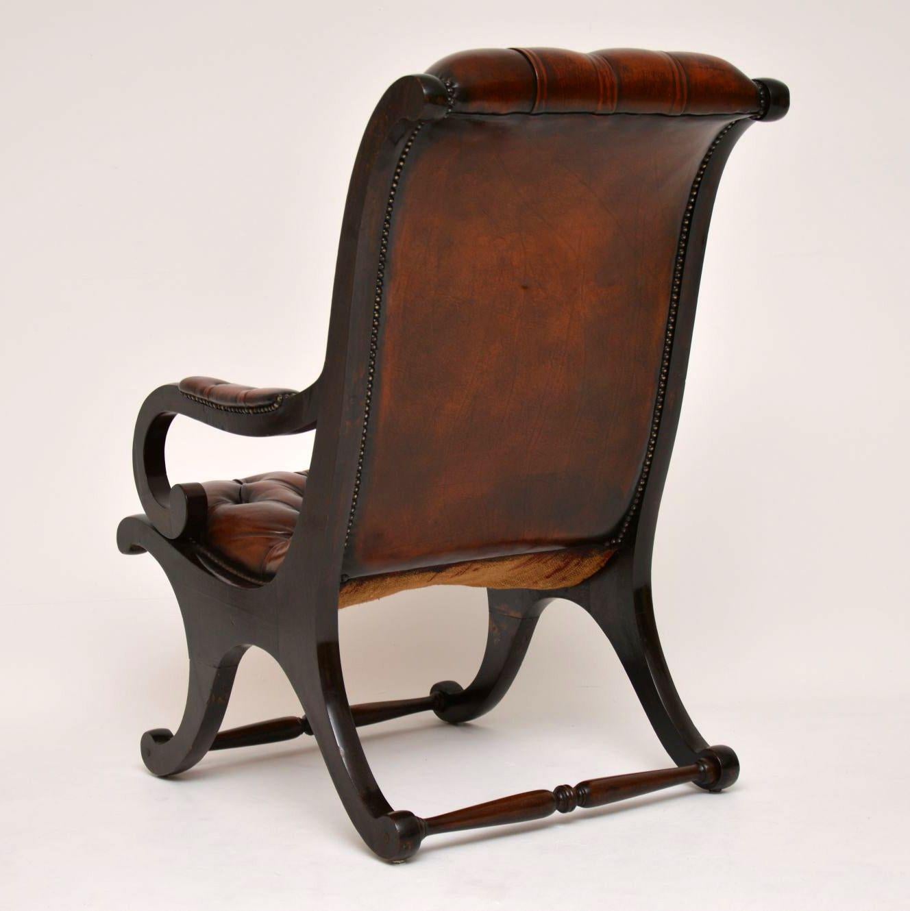 Mid-20th Century Antique Regency Style Leather and Mahogany Armchair