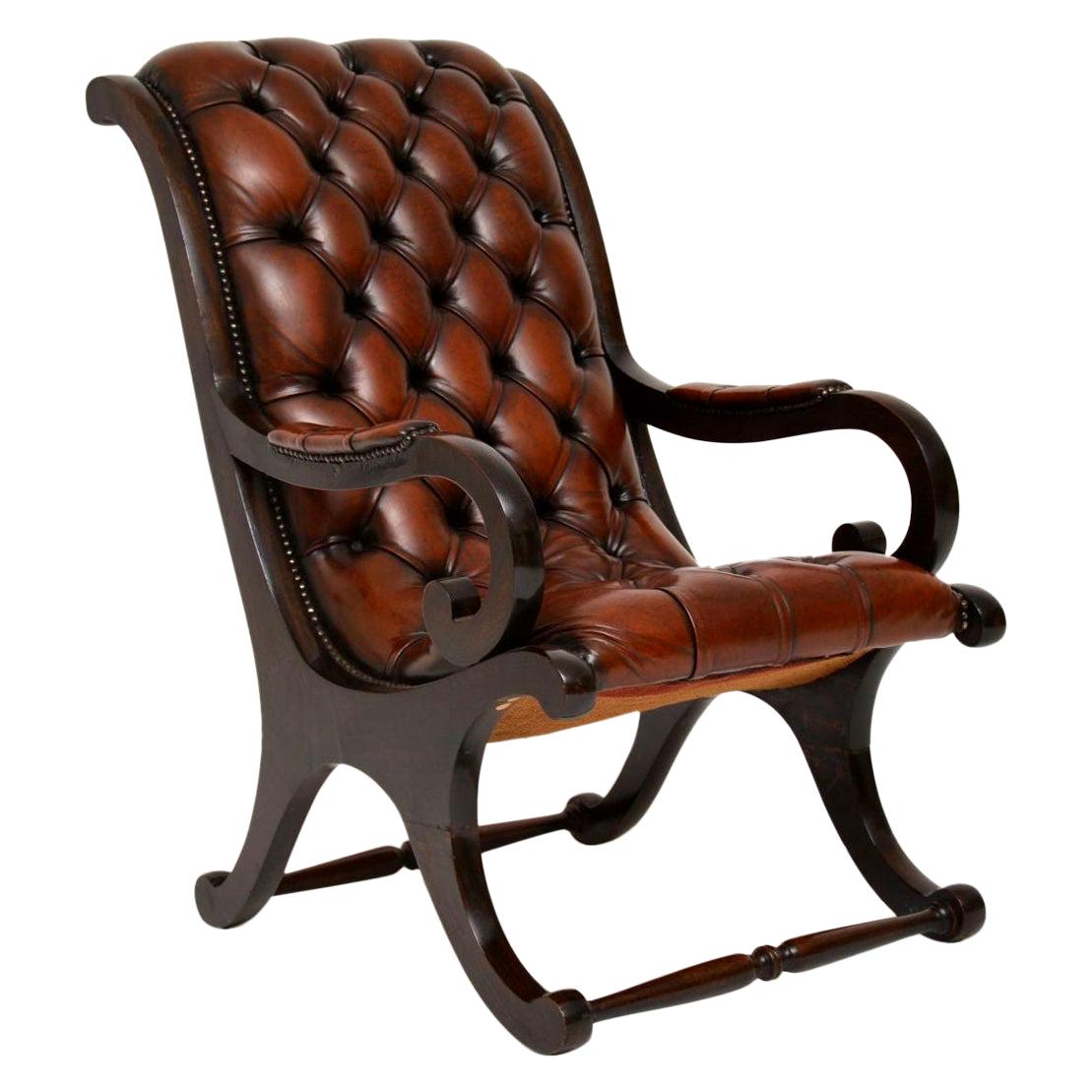 Antique Regency Style Leather and Mahogany Armchair