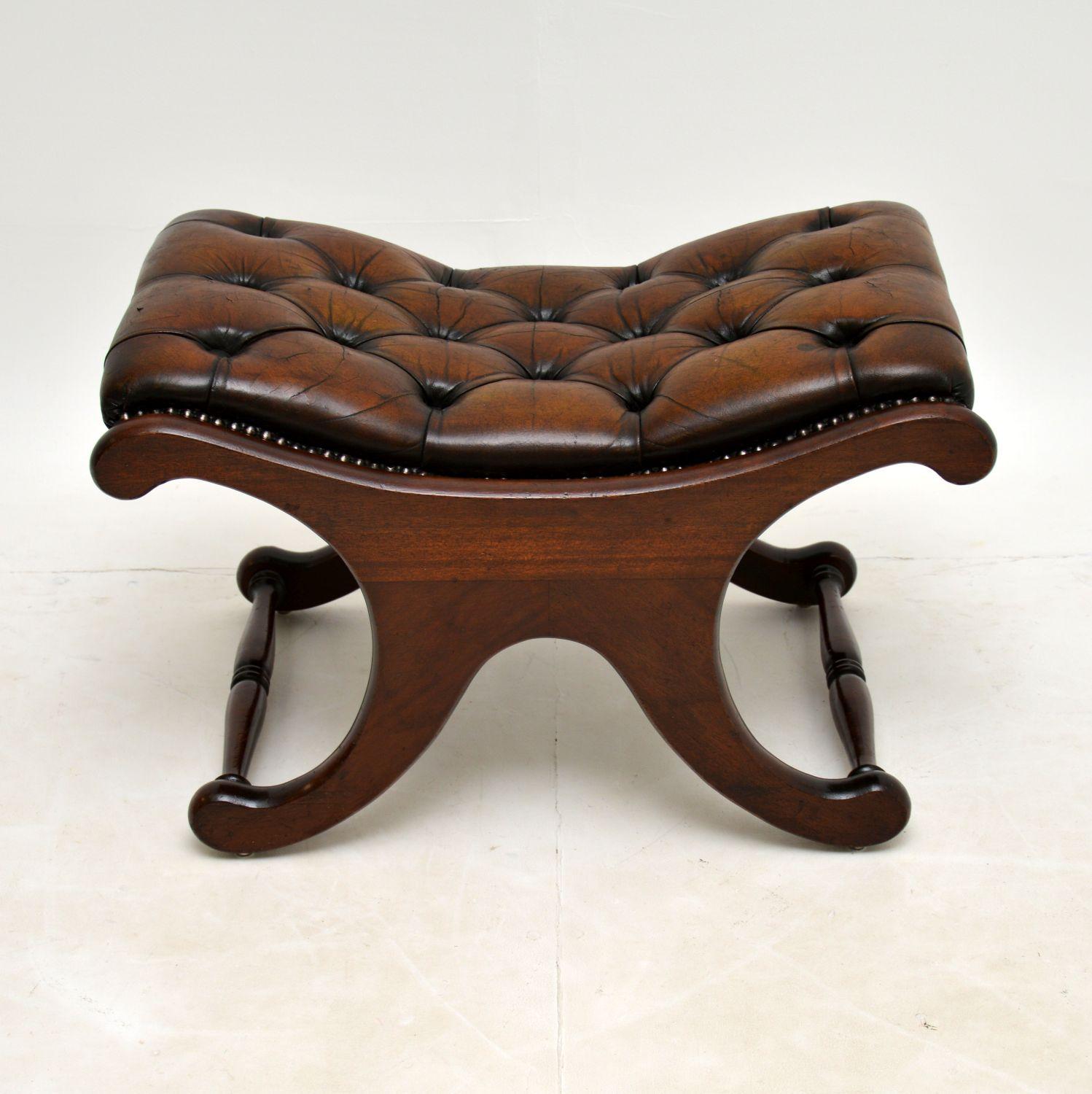 Antique Regency Style Leather Armchair & Stool 4