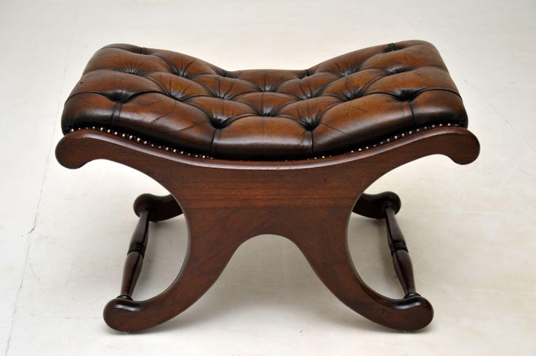 Antique Regency Style Leather Armchair and Stool For Sale at 1stDibs
