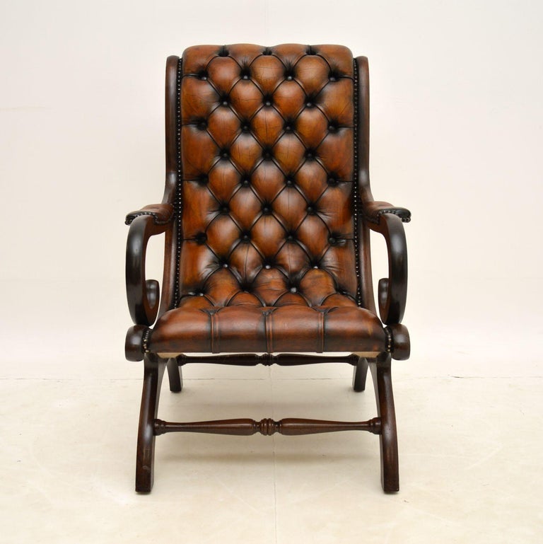 Antique Regency Style Leather Armchair and Stool For Sale at 1stDibs