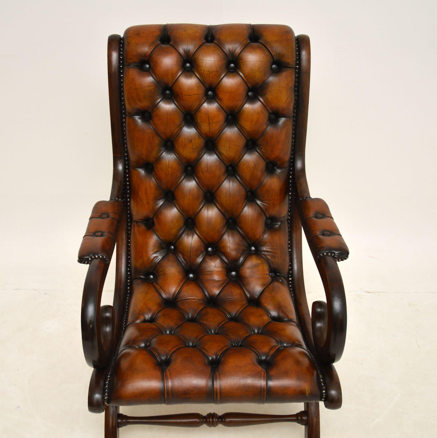Antique Regency Style Leather Armchair & Stool In Good Condition In London, GB