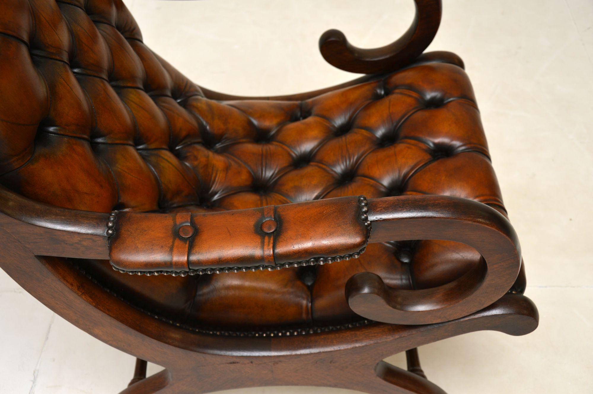 20th Century Antique Regency Style Leather Armchair & Stool