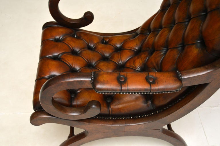 Antique Regency Style Leather Armchair and Stool For Sale at 1stDibs