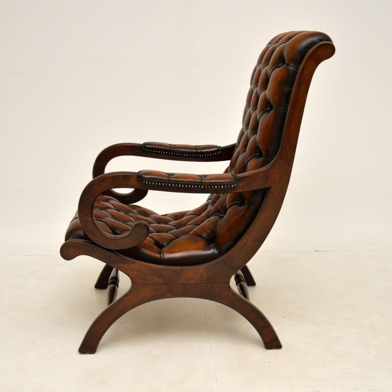 Antique Regency Style Leather Armchair and Stool For Sale at 1stDibs