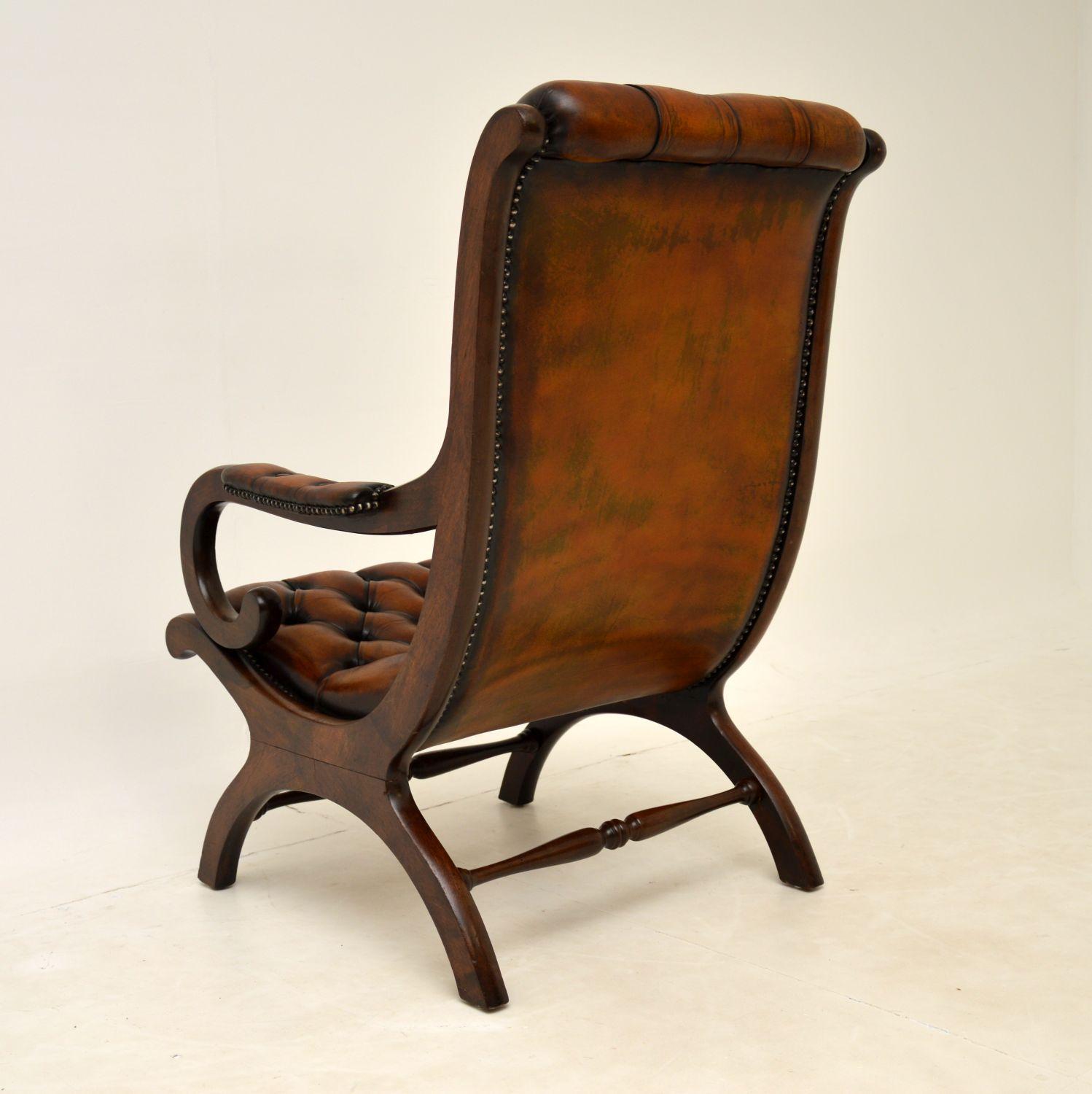 Antique Regency Style Leather Armchair & Stool 3