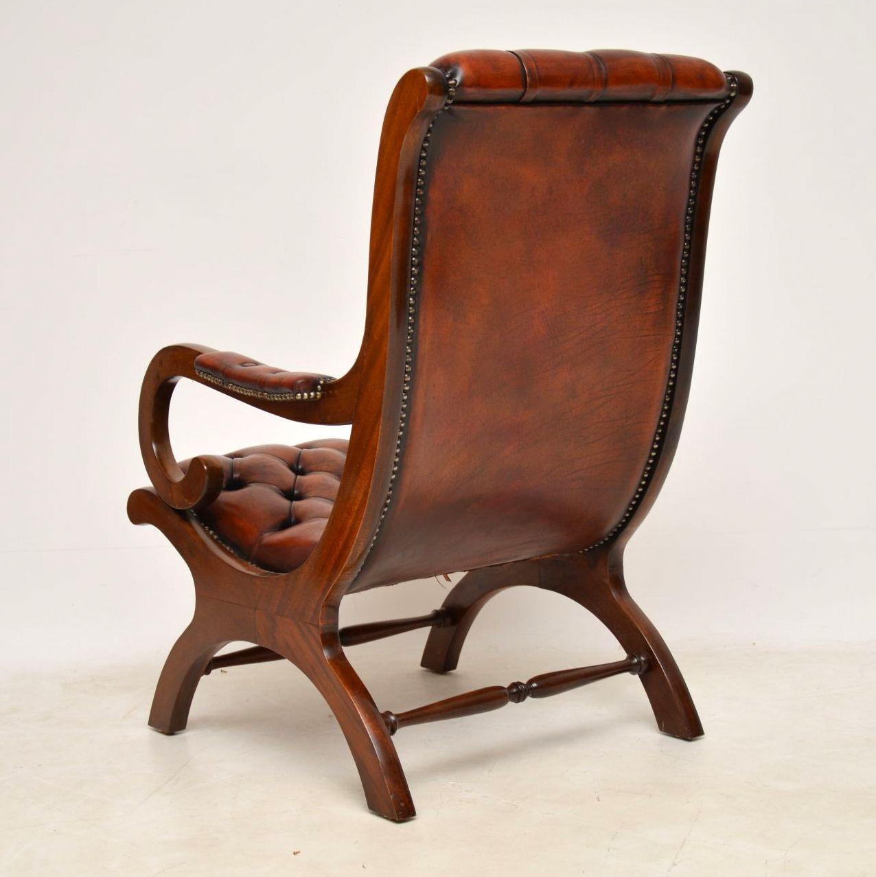 Antique Regency Style Leather and Mahogany Armchair 4