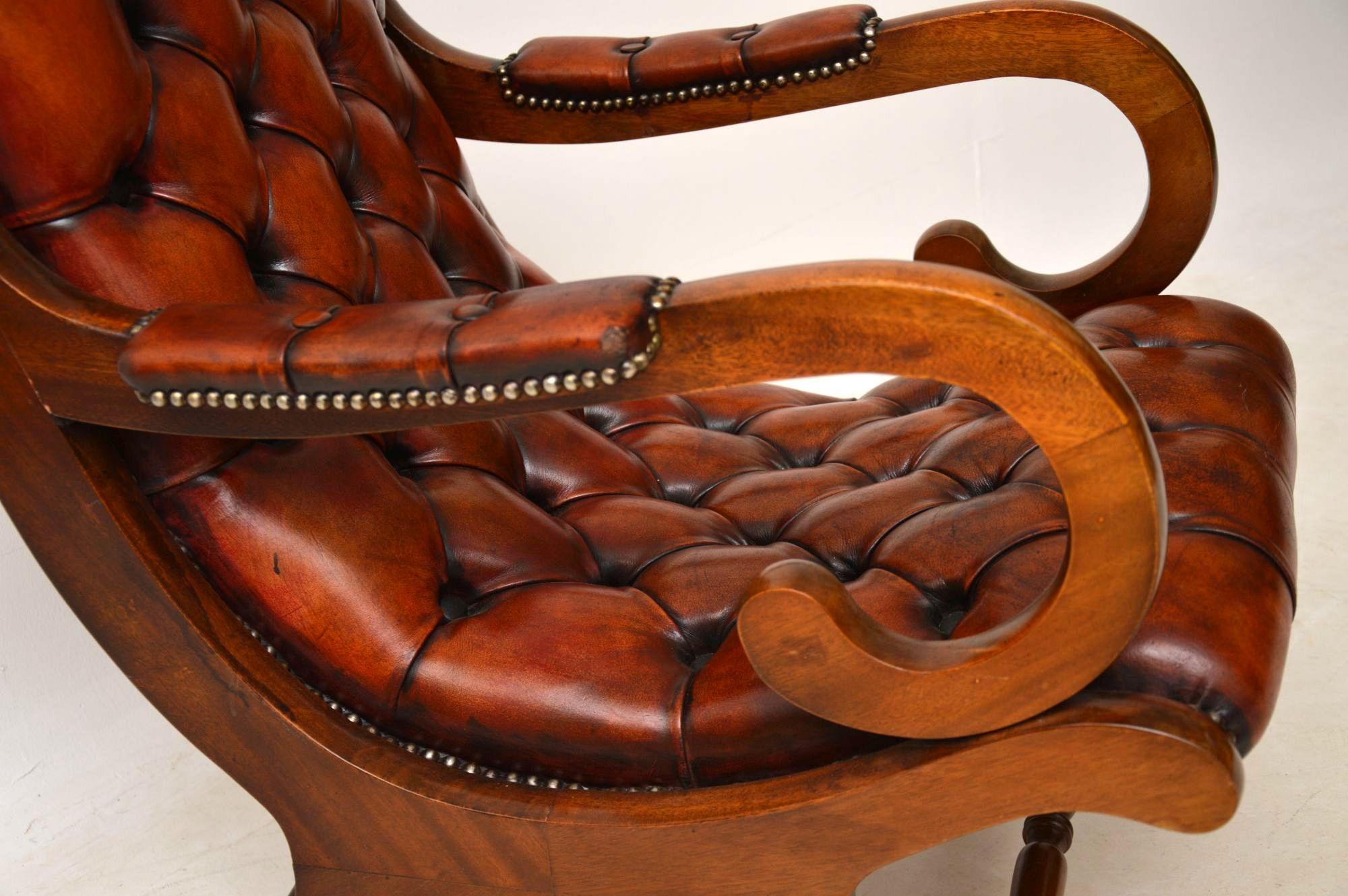 Mid-20th Century Antique Regency Style Leather and Mahogany Armchair