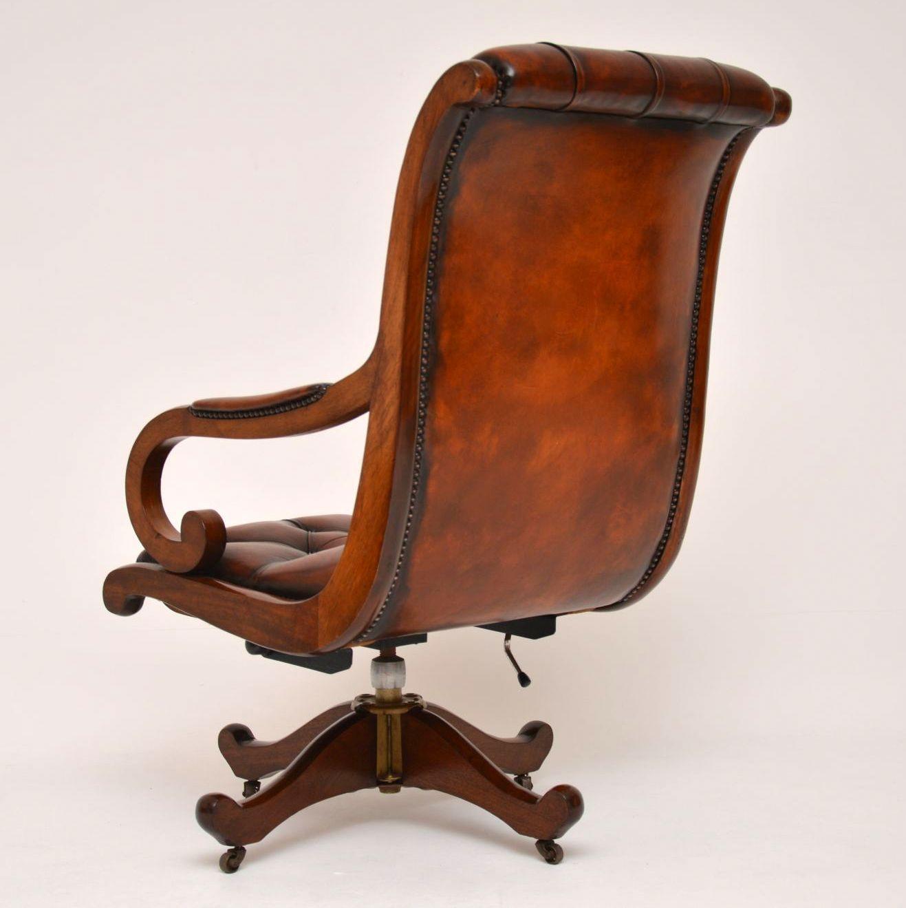 Antique Regency Style Leather and Mahogany Swivel Desk Chair 1