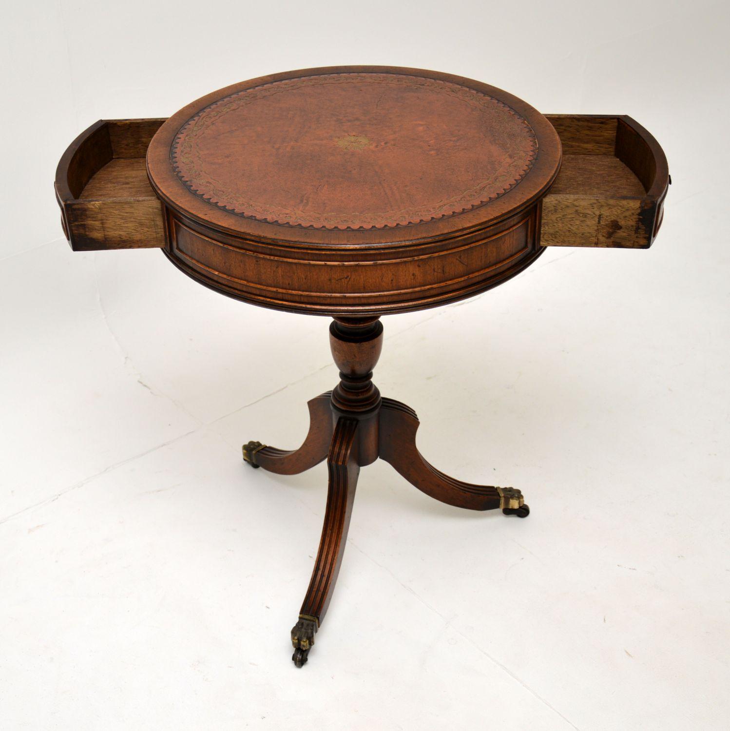 20th Century Antique Regency Style Leather Top Drum Table