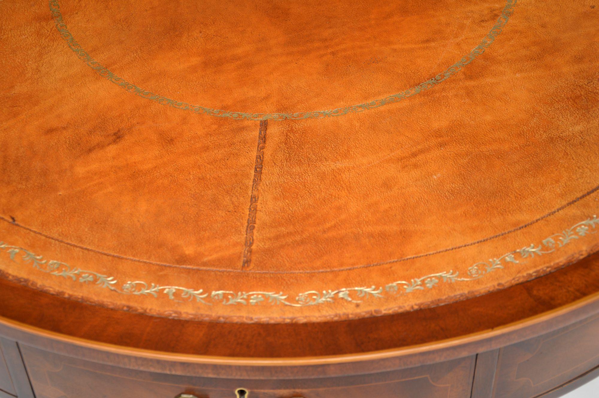 20th Century Antique Regency Style Leather Top Drum Table