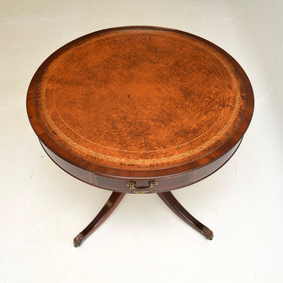 Mid-20th Century Antique Regency Style Leather Top Drum Table