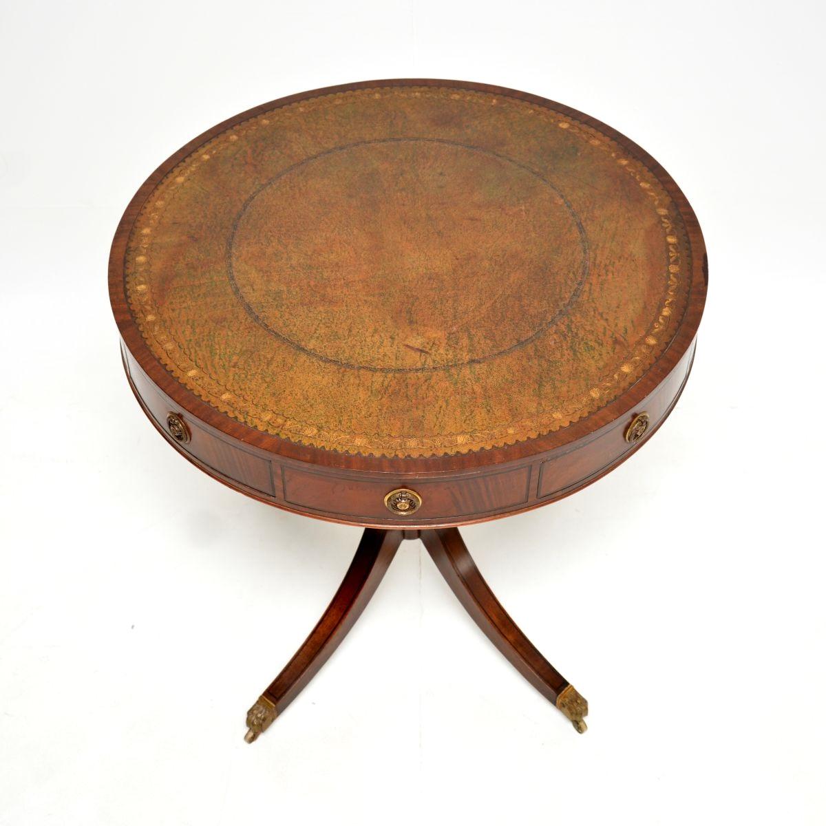 Late 19th Century Antique Regency Style Leather Top Drum Table For Sale