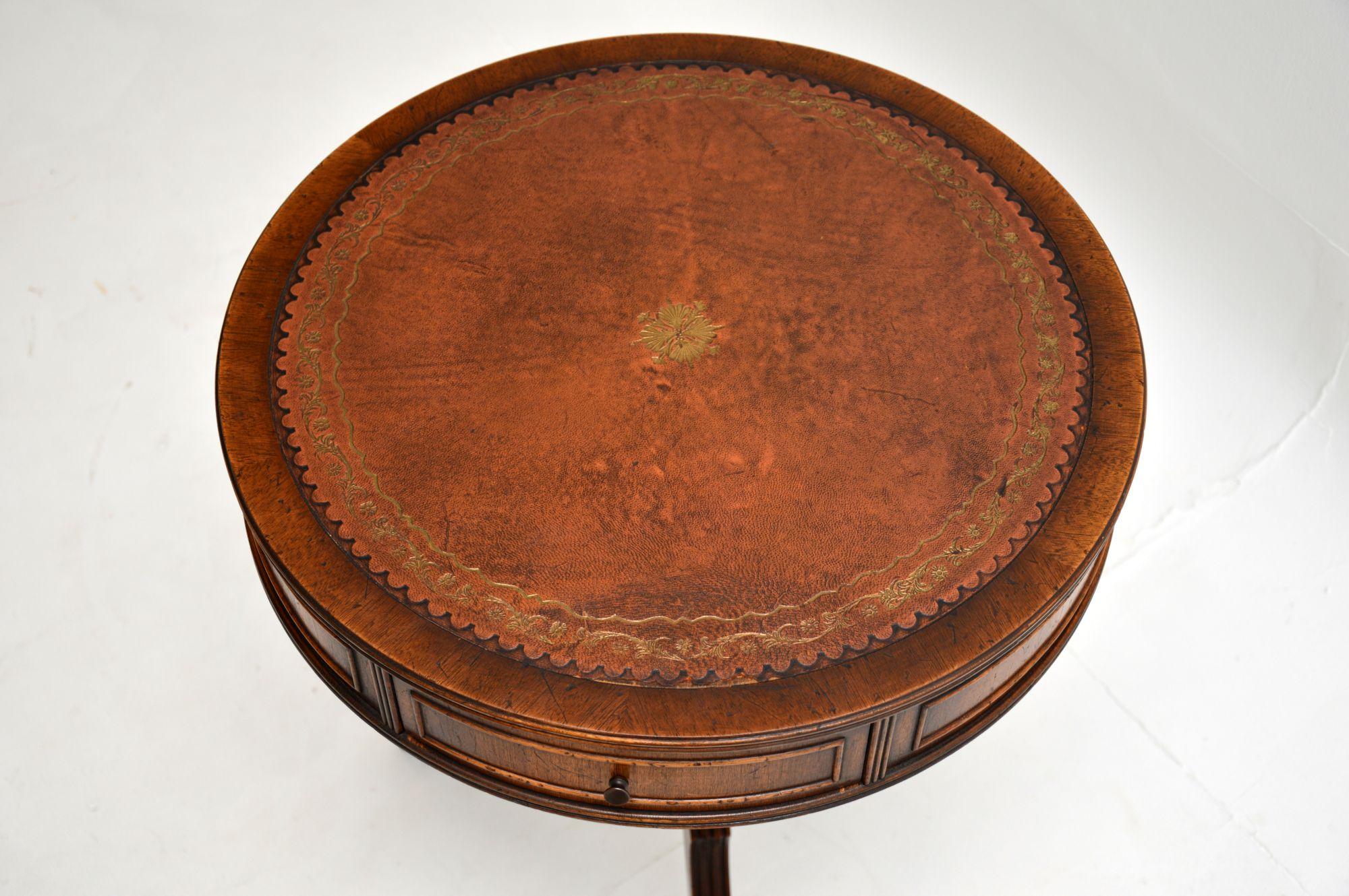 Wood Antique Regency Style Leather Top Drum Table