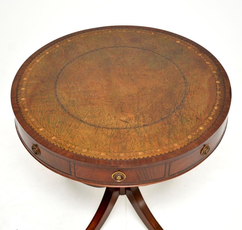 Antique Regency Style Leather Top Drum Table For Sale 1